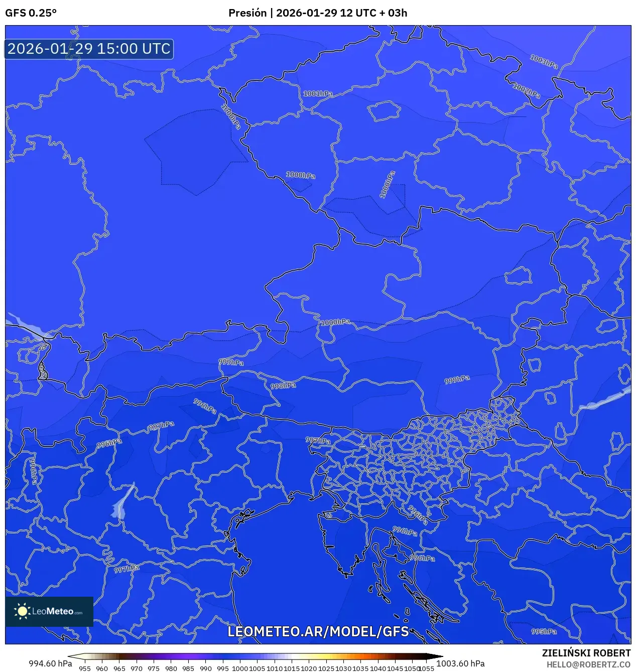 GFS model - Áustria, Pressão