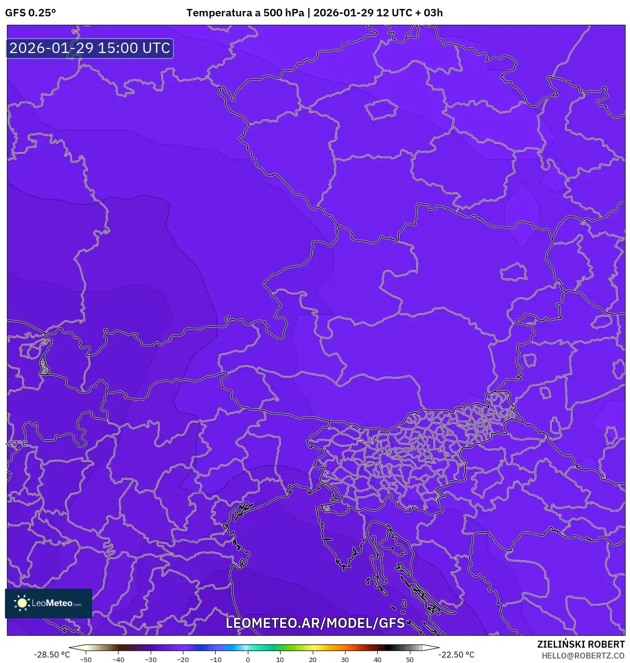 GFS model - Áustria, Temperatura a 500 hPa