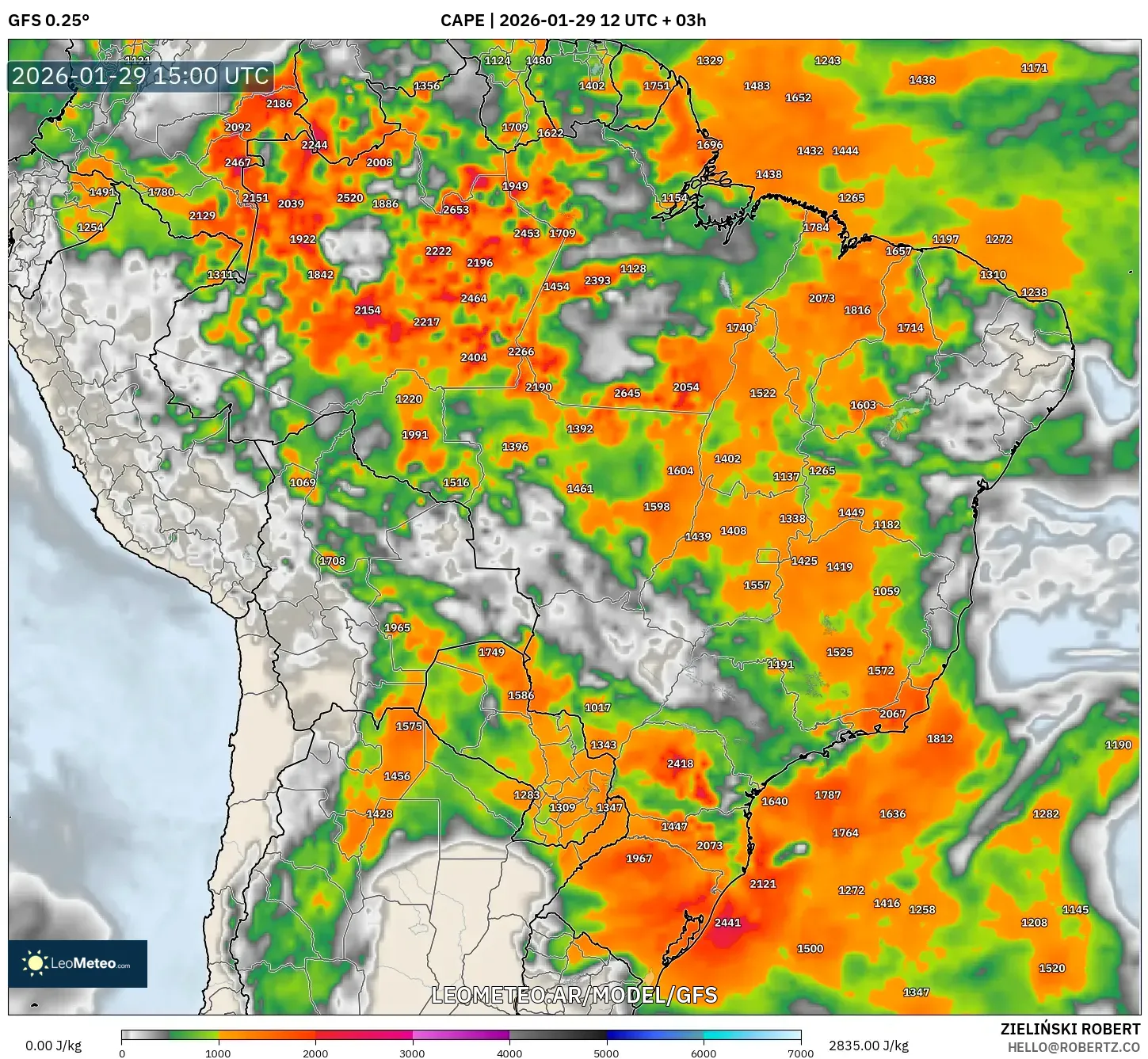 GFS model - Brasil, CAPE