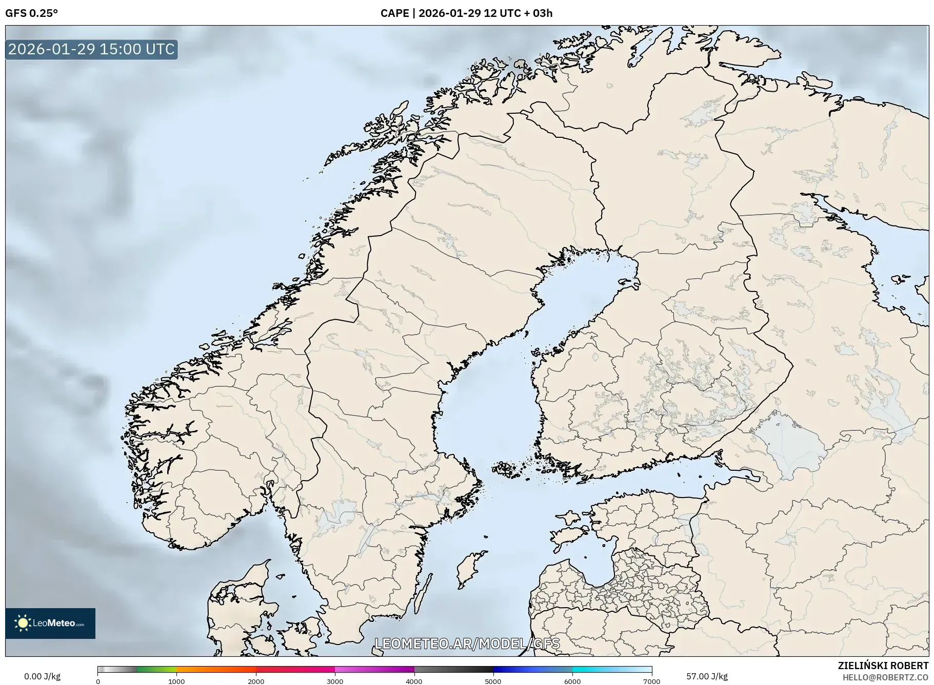 GFS model - Escandinávia, CAPE