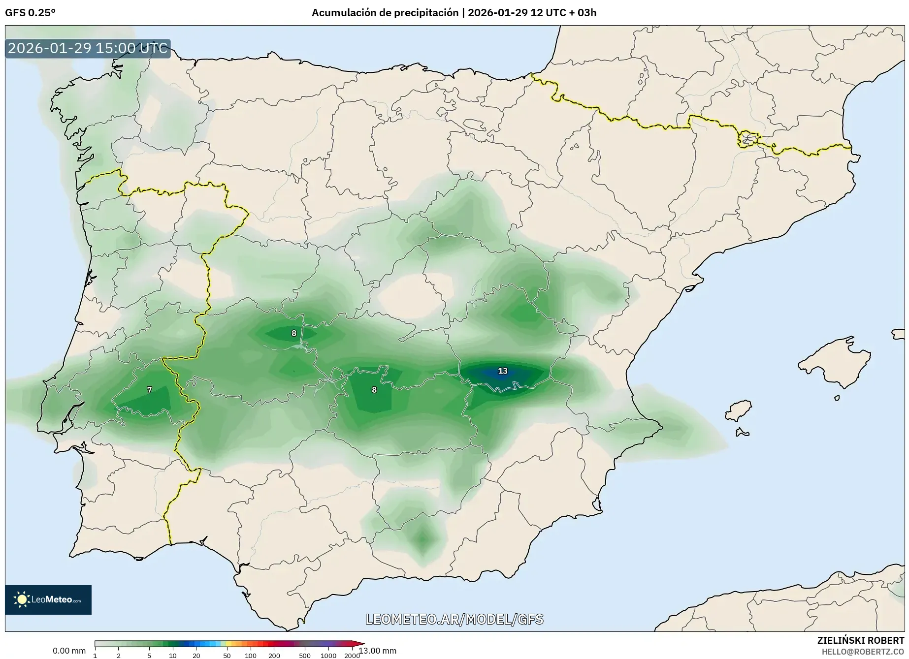 GFS model - Espanha, Acúmulo de precipitação