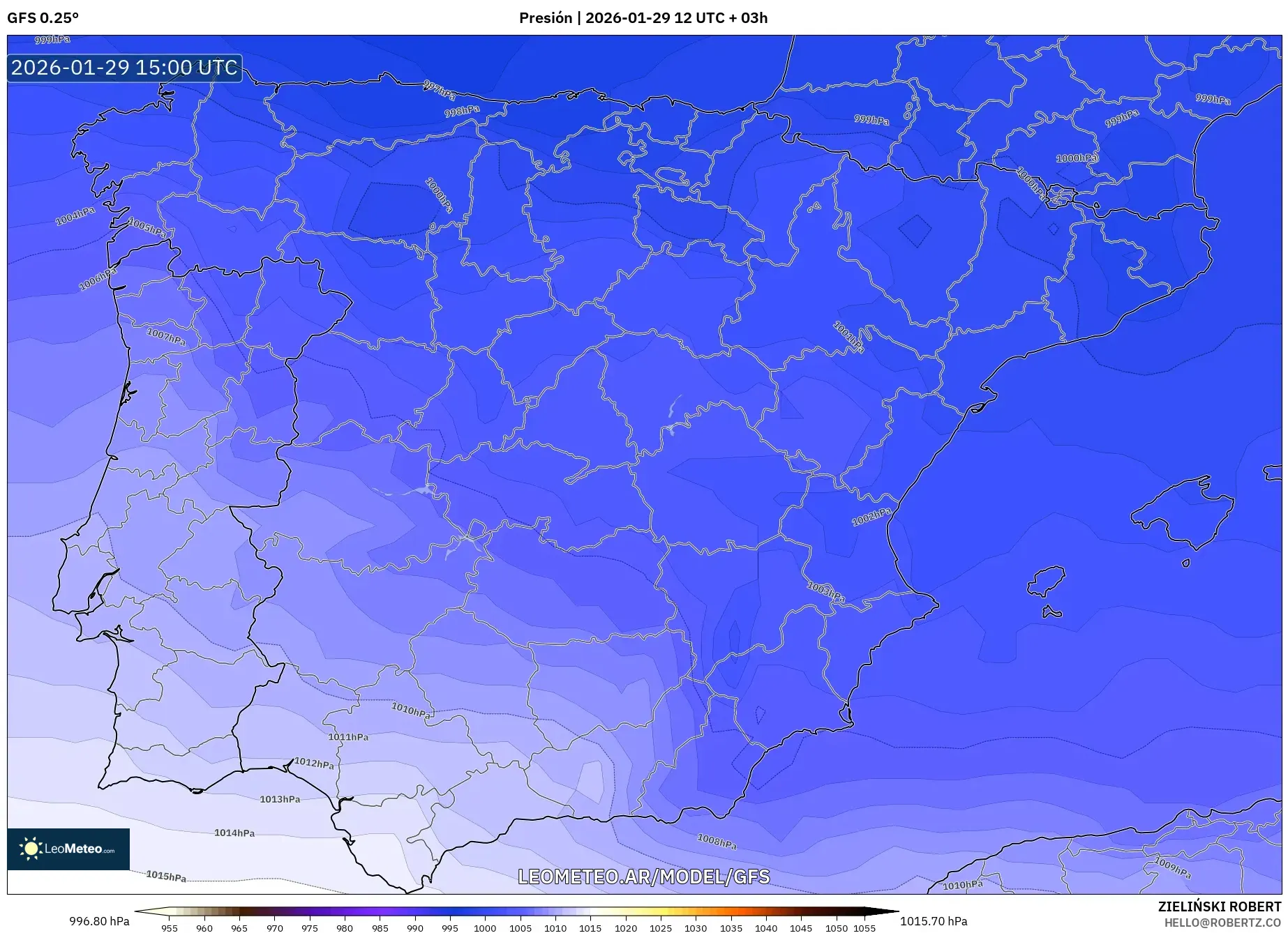 GFS model - Espanha, Pressão