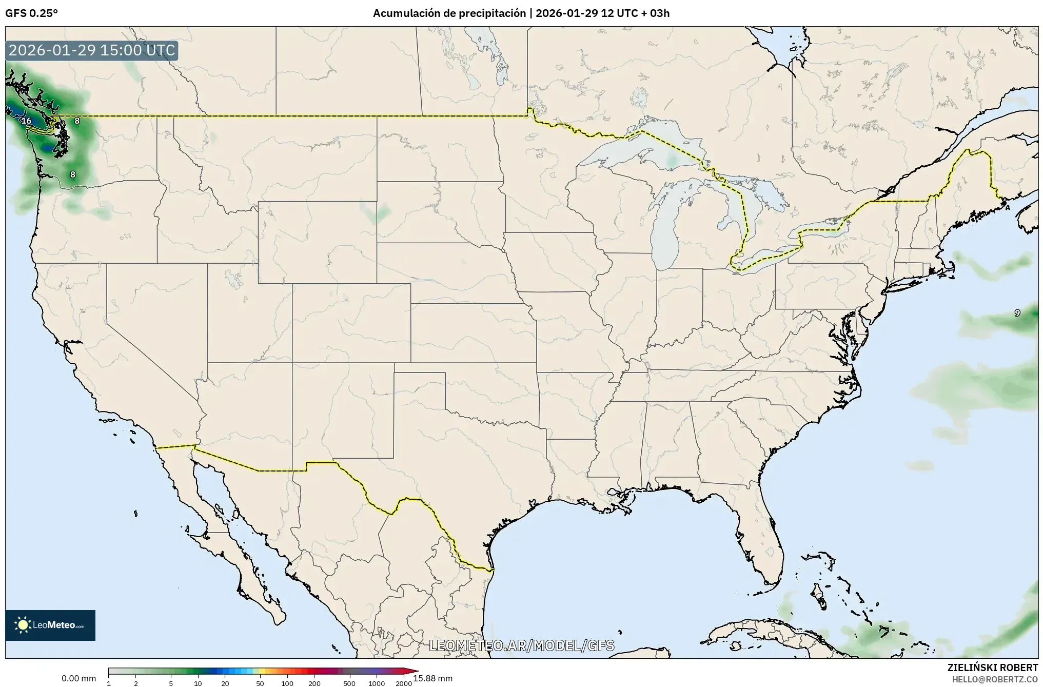 GFS model - Estados Unidos, Acúmulo de precipitação