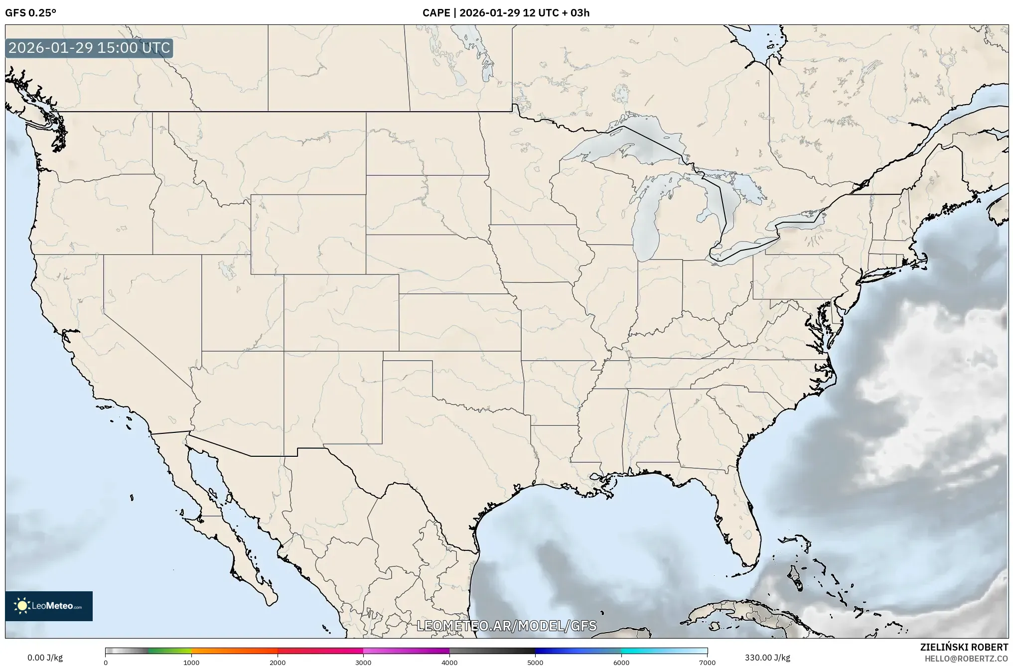 GFS model - Estados Unidos, CAPE