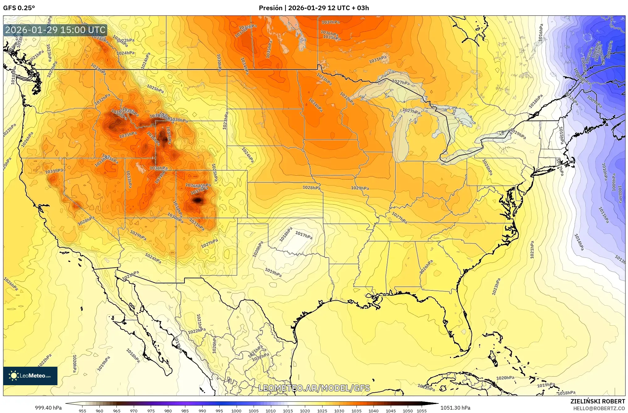 GFS model - Estados Unidos, Pressão