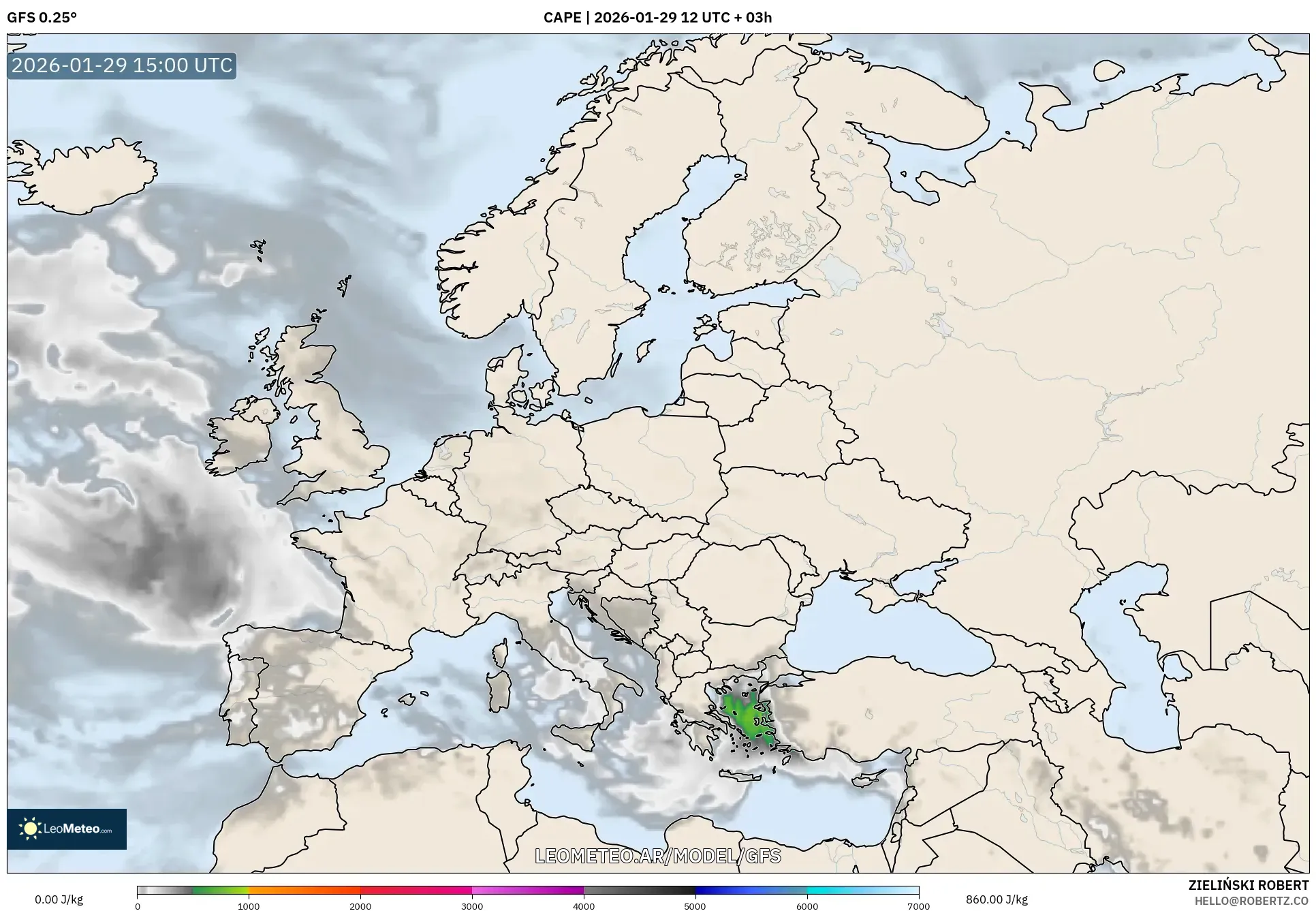 GFS model - Europa, CAPE