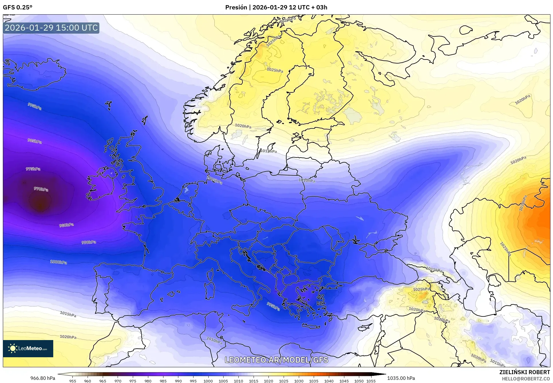 GFS model - Europa, Pressão