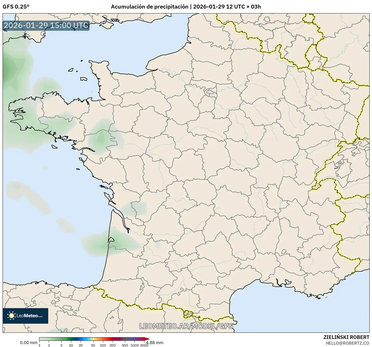 GFS model - França, Acúmulo de precipitação