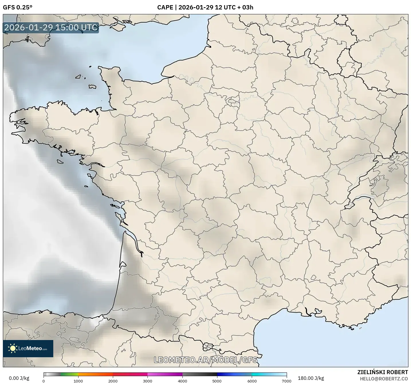 GFS model - França, CAPE