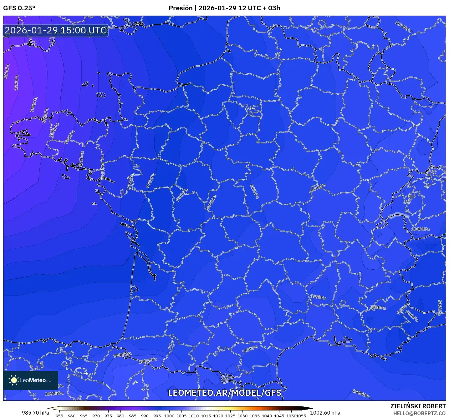 GFS model - França, Pressão