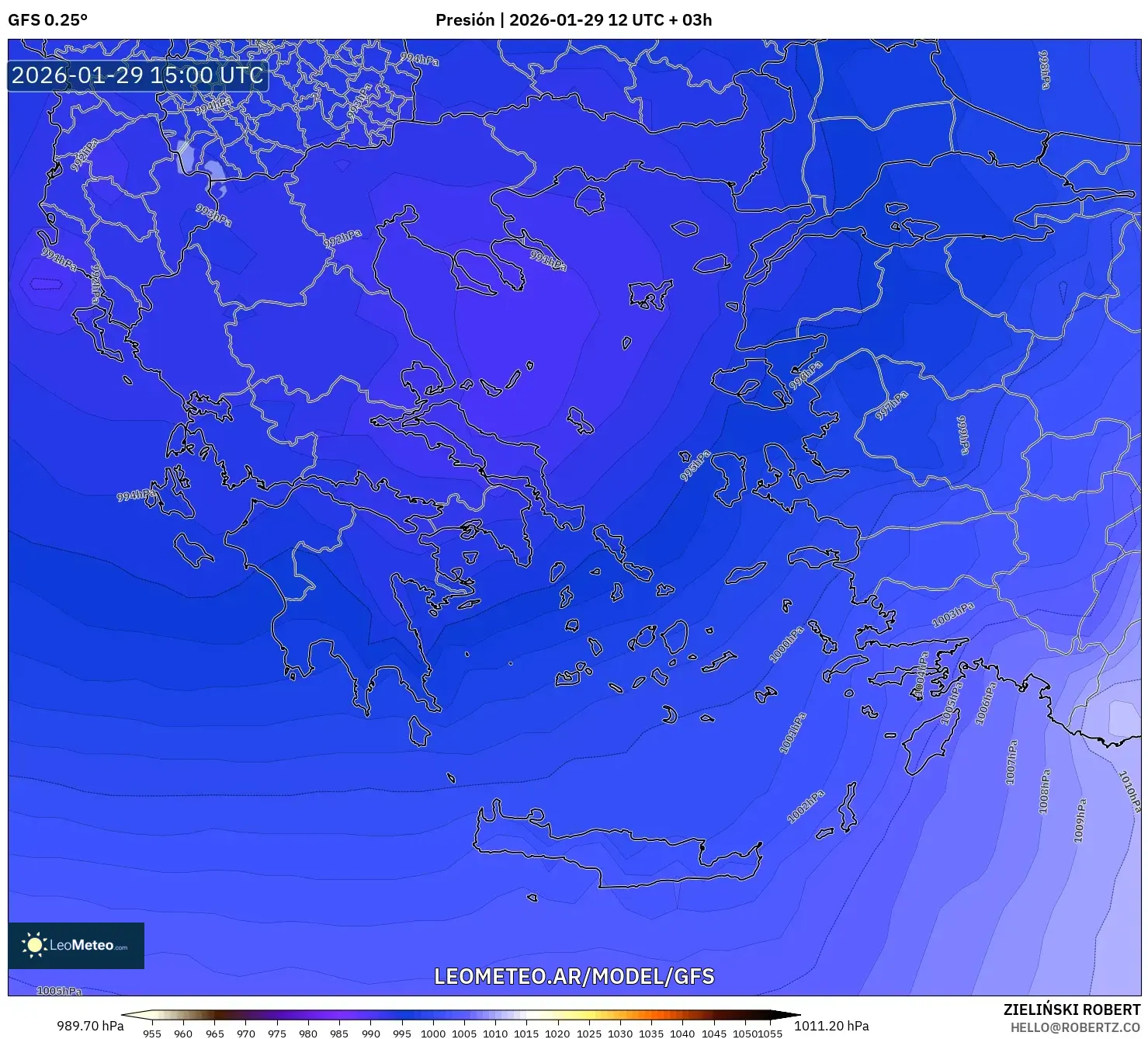 GFS model - Grécia, Pressão