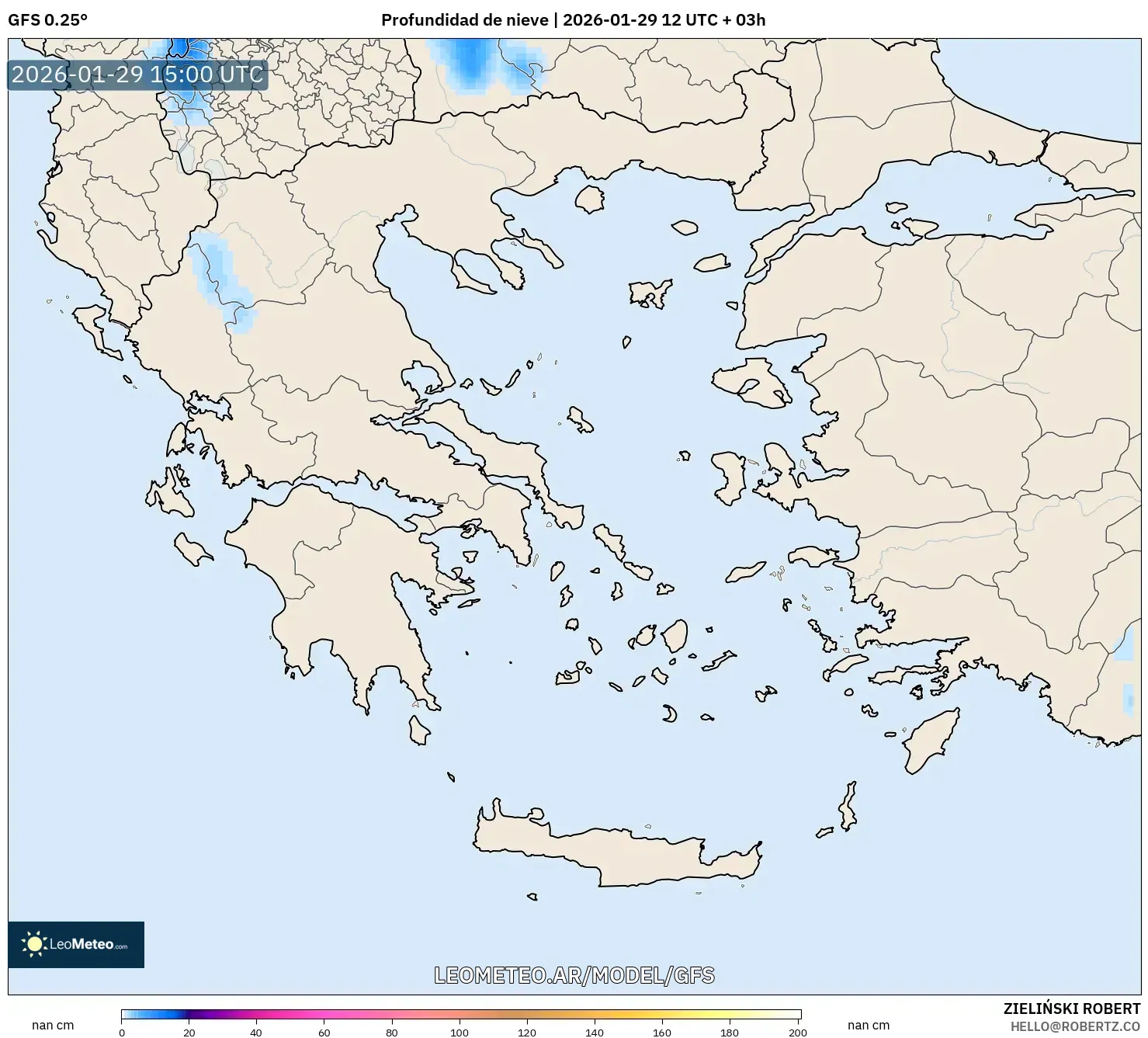 GFS model - Grécia, Profundidade da neve