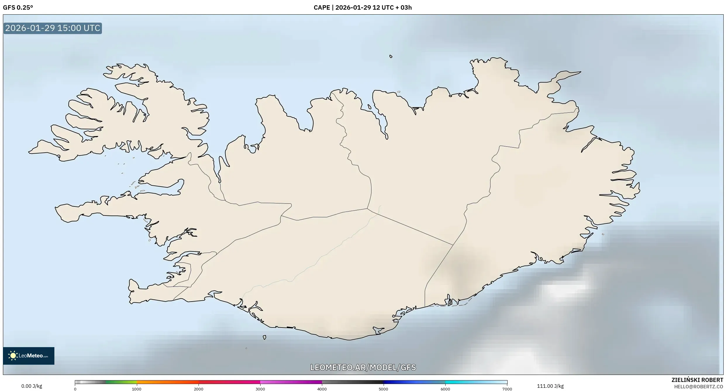 GFS model - Islândia, CAPE