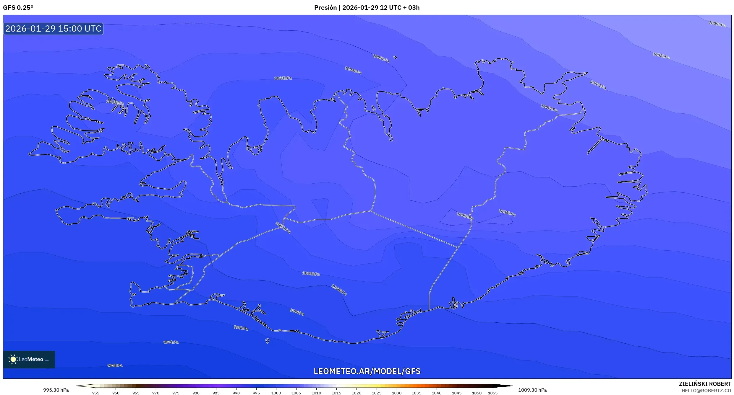 GFS model - Islândia, Pressão
