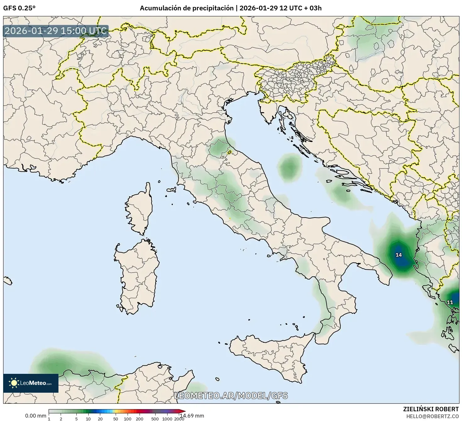 GFS model - Itália, Acúmulo de precipitação