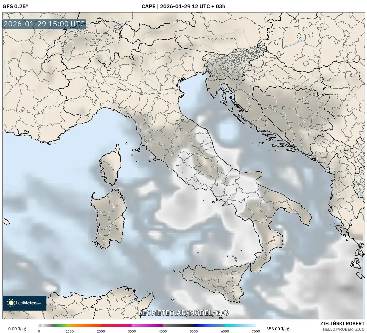 GFS model - Itália, CAPE