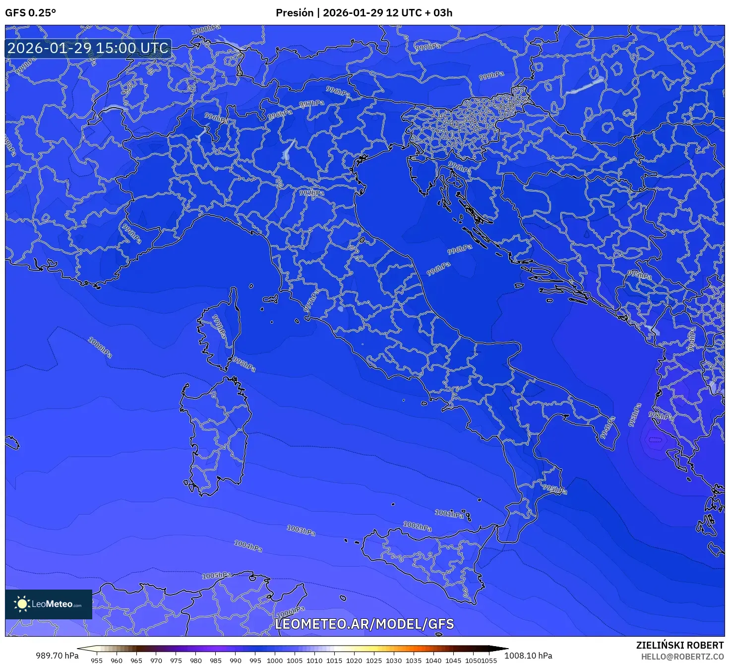 GFS model - Itália, Pressão