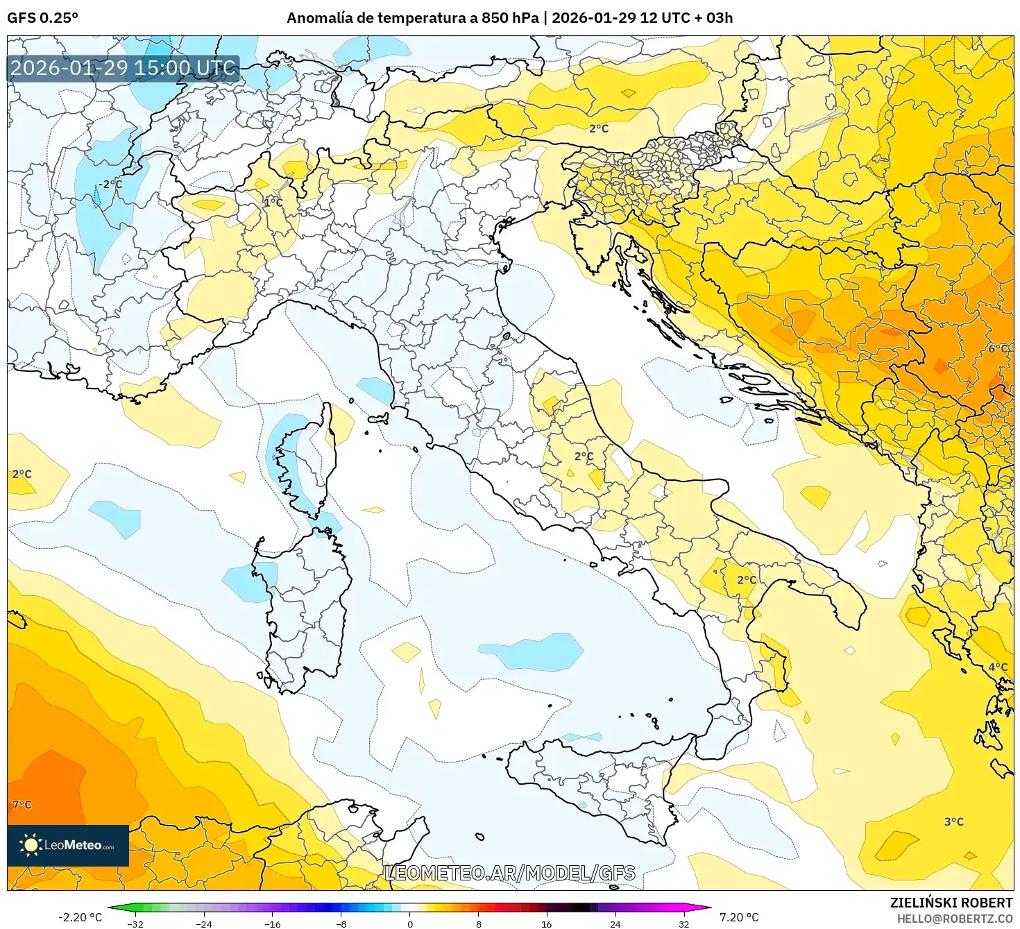 GFS model - Itália, Anomalia de temperatura a 850 hPa