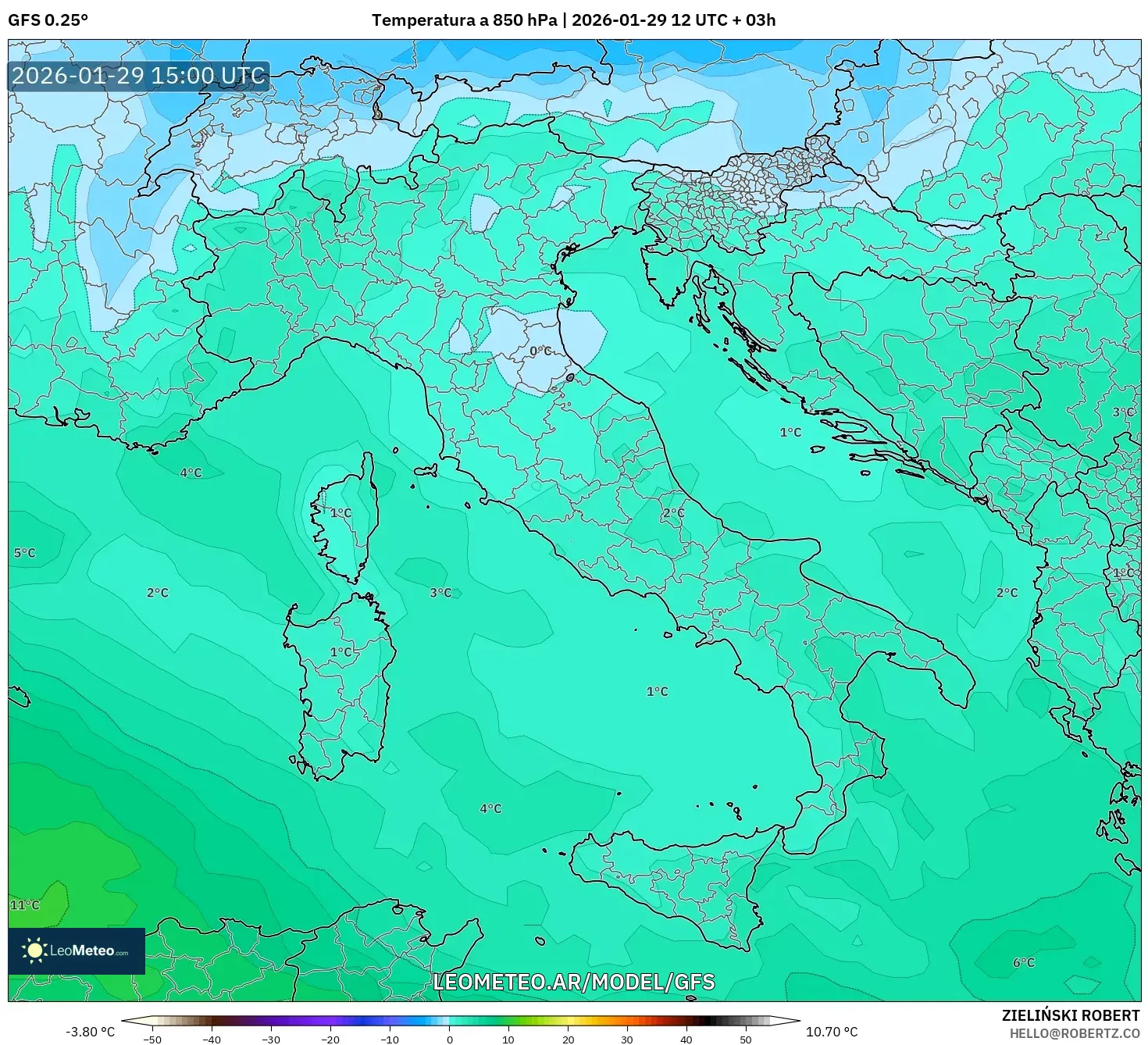 GFS model - Itália, Temperatura a 850 hPa