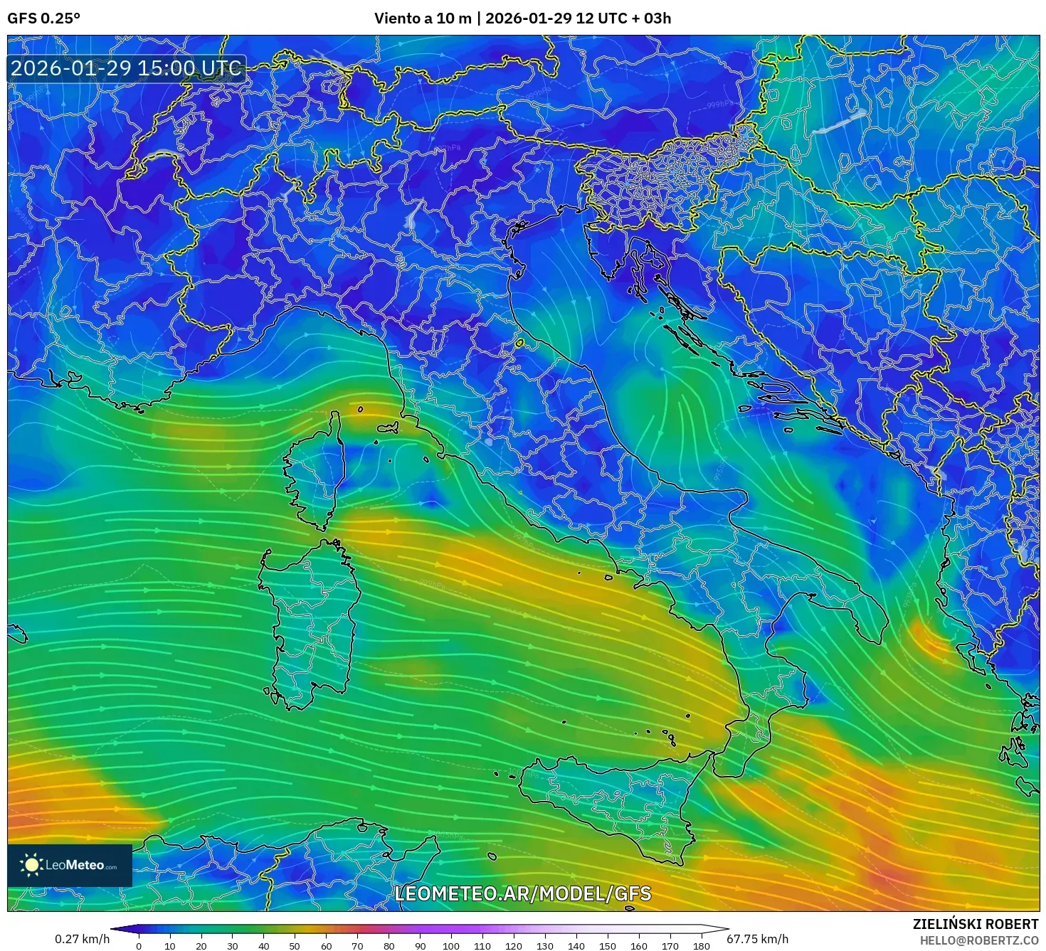 GFS model - Itália, Vento a 10 m
