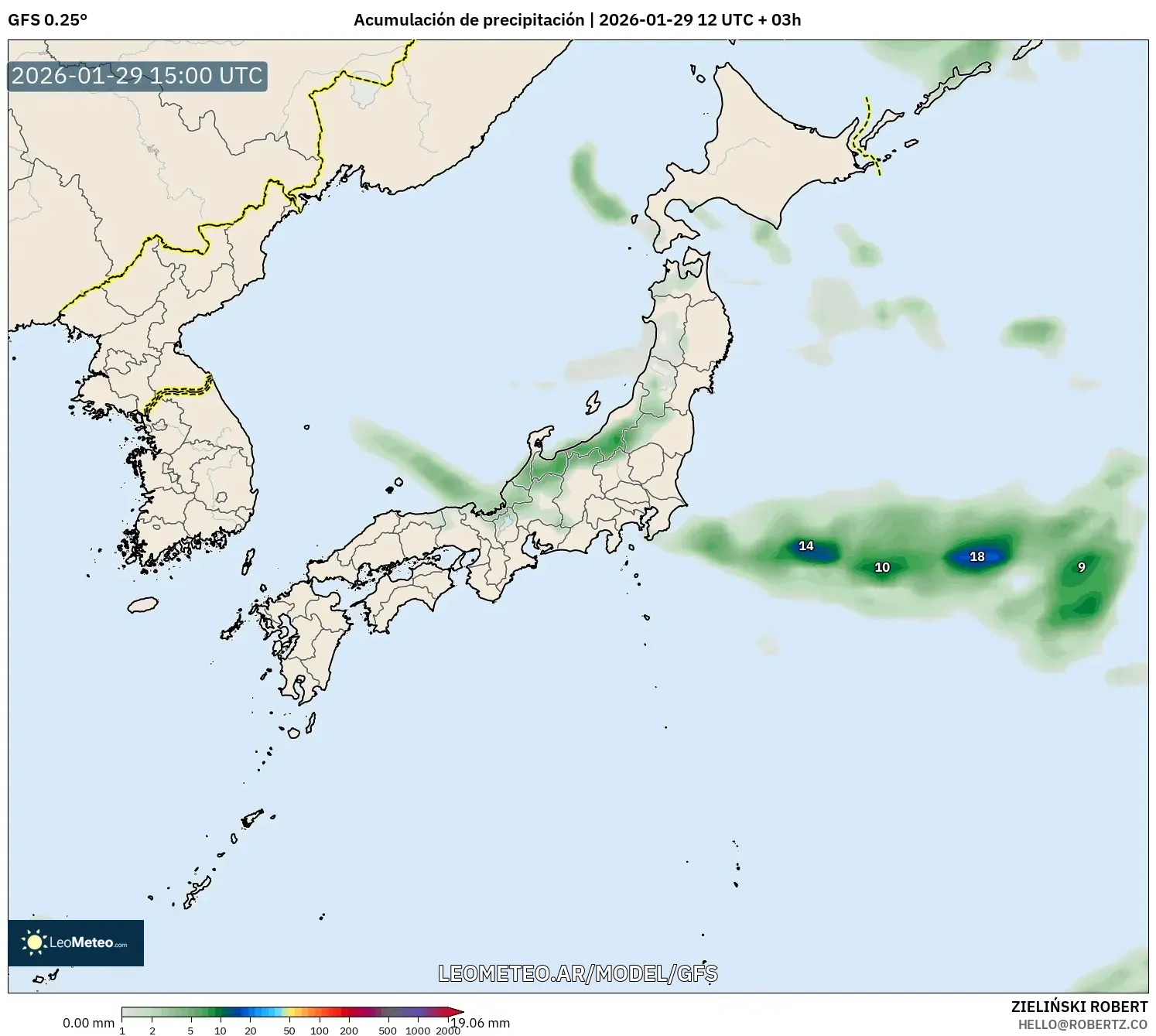 GFS model - Japão, Acúmulo de precipitação