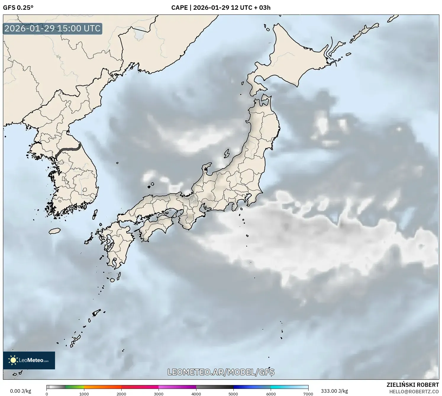 GFS model - Japão, CAPE
