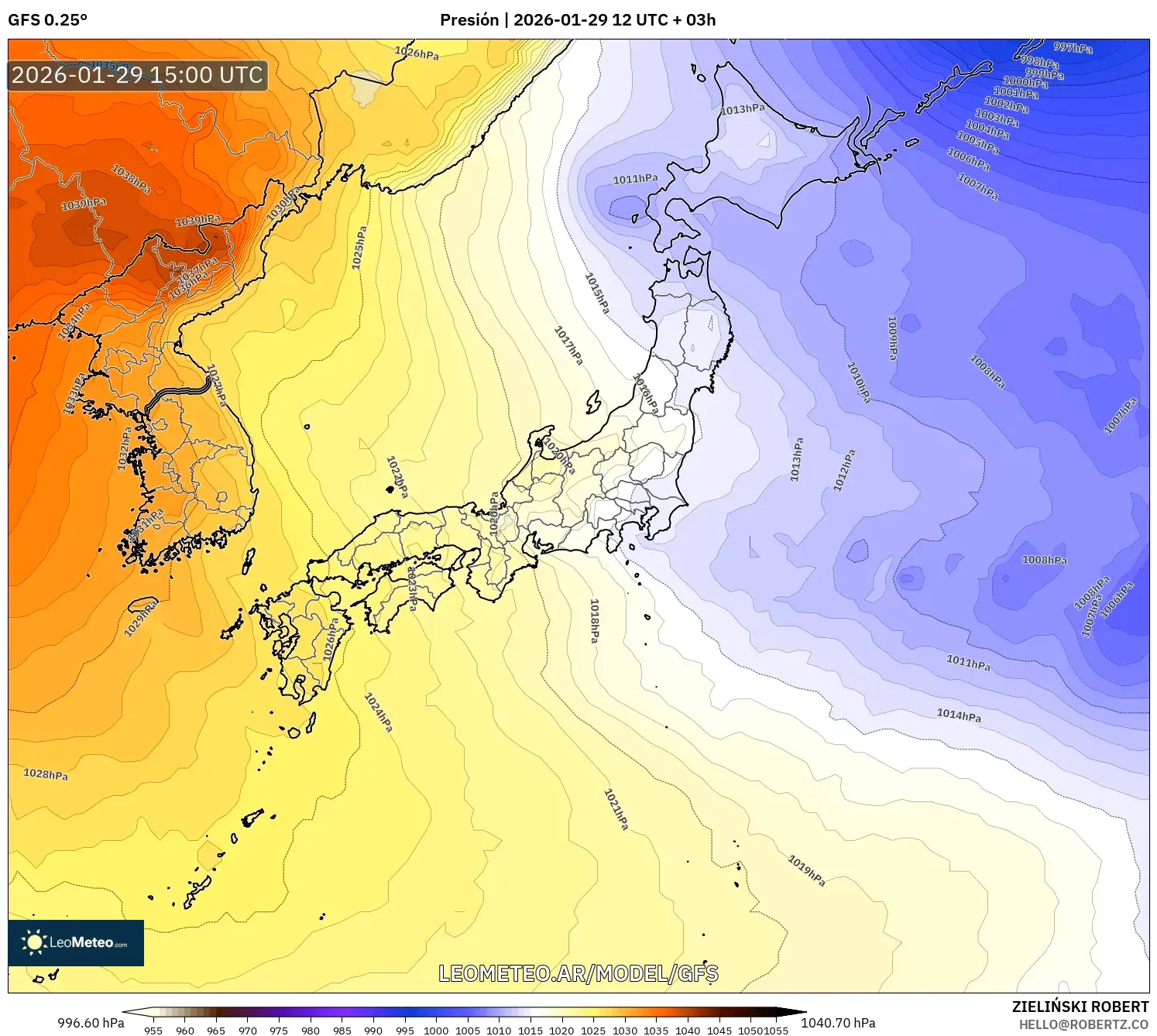 GFS model - Japão, Pressão