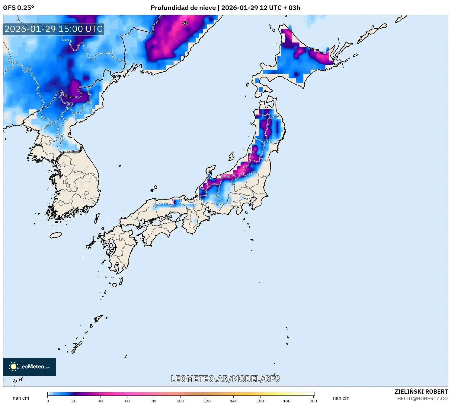 GFS model - Japão, Profundidade da neve