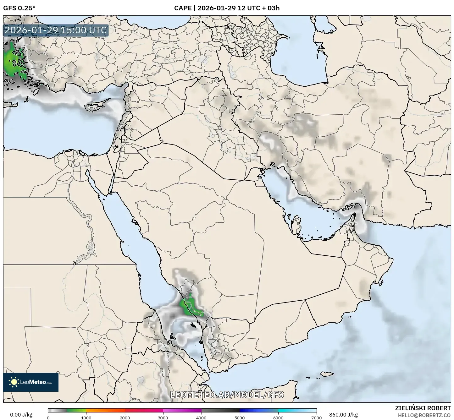 GFS model - Oriente Médio, CAPE