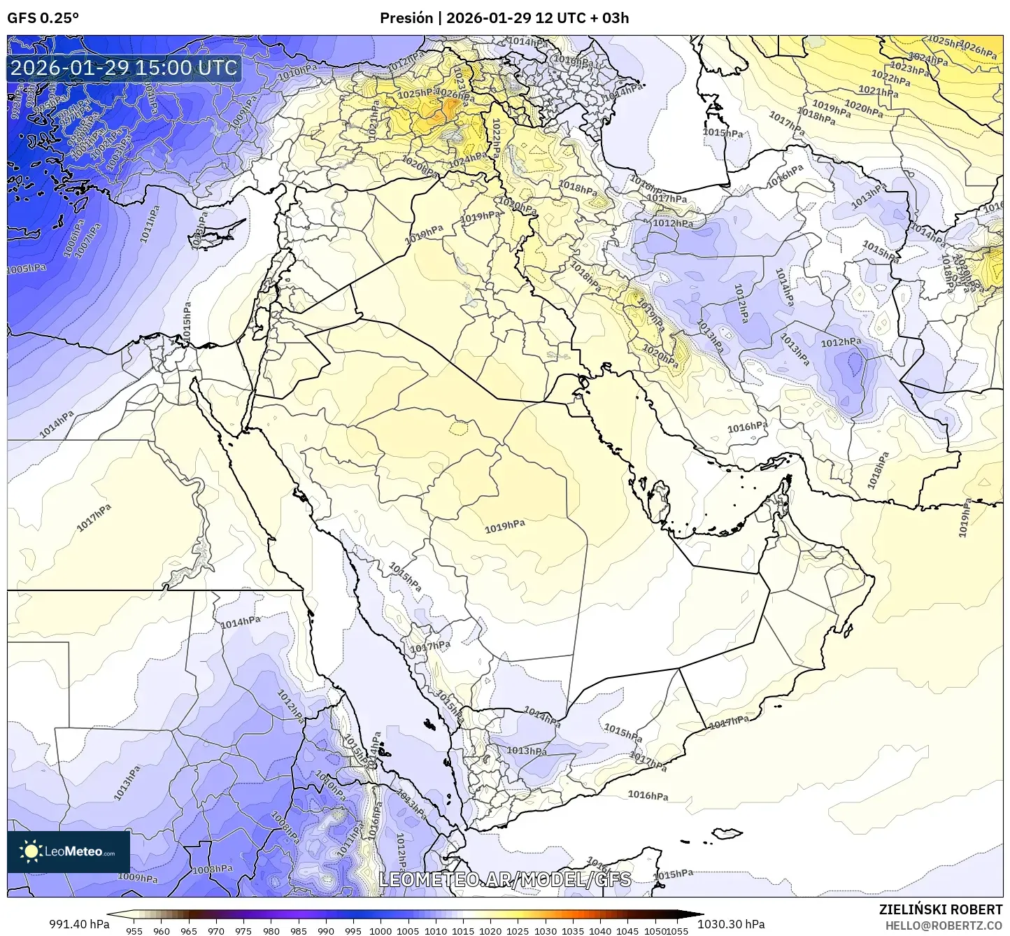 GFS model - Oriente Médio, Pressão