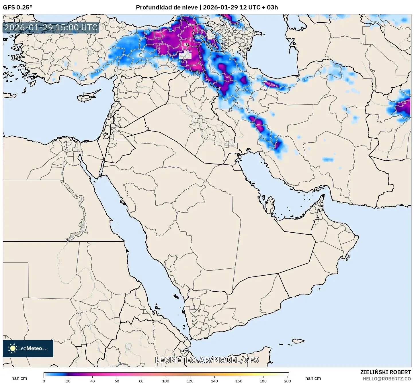 GFS model - Oriente Médio, Profundidade da neve