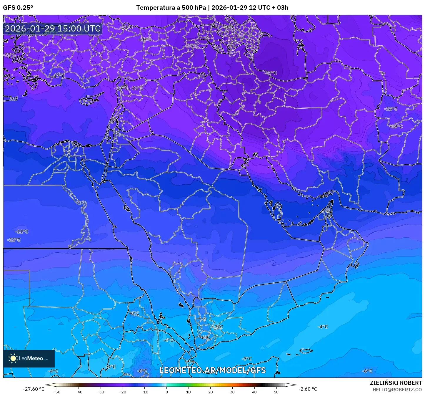 GFS model - Oriente Médio, Temperatura a 500 hPa