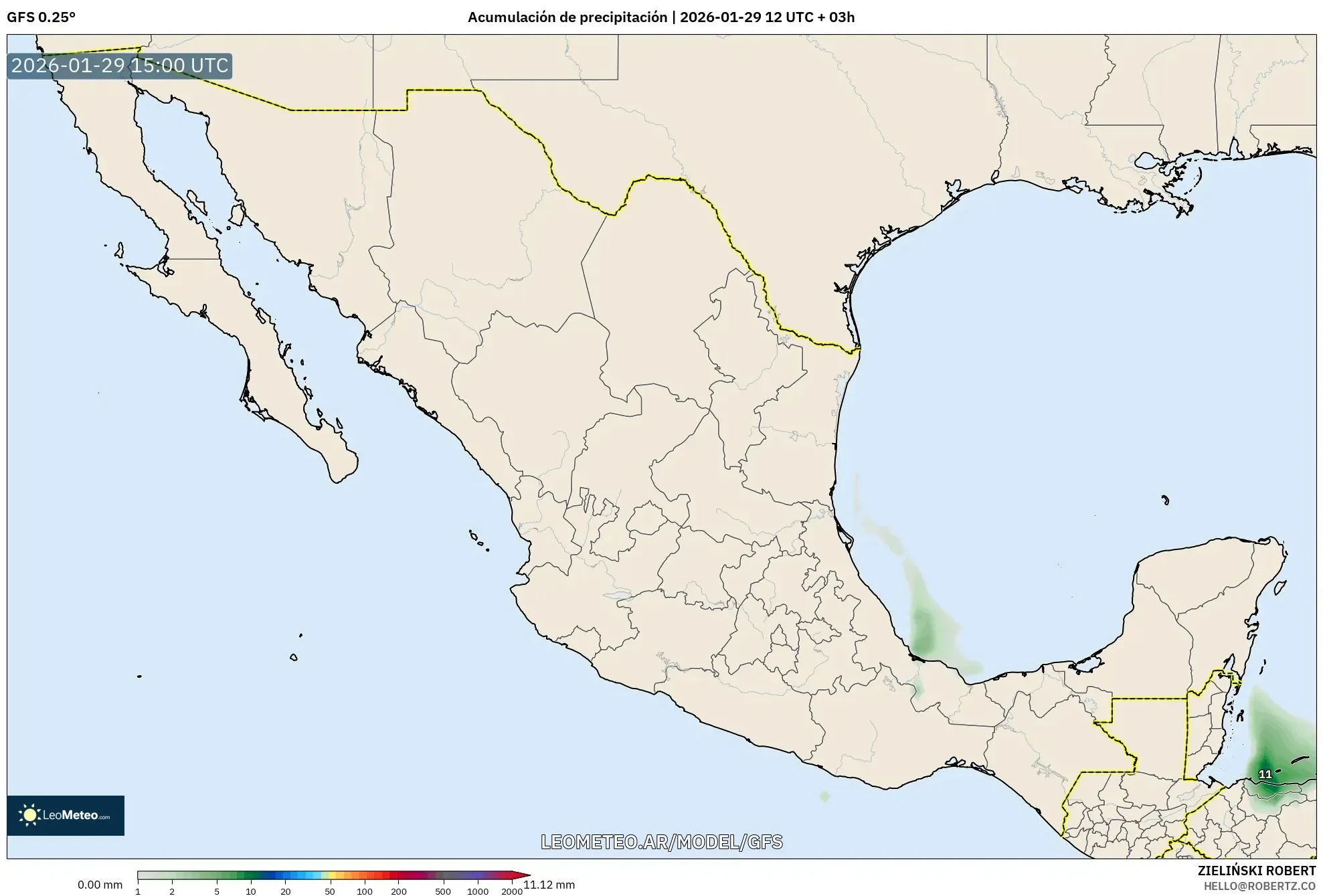 GFS model - México, Acúmulo de precipitação