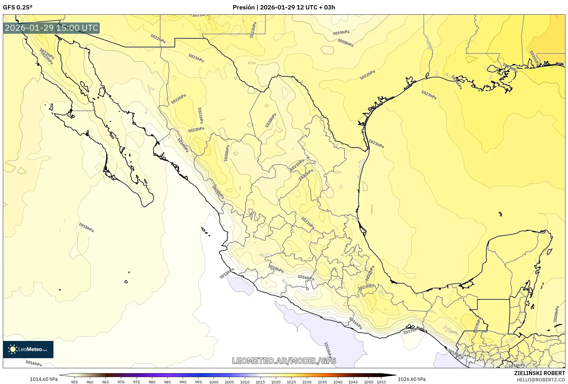 GFS model - México, Pressão