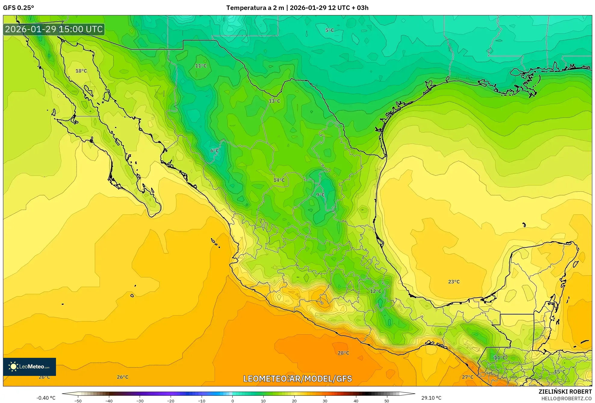 GFS model - México, Temperatura a 2 m