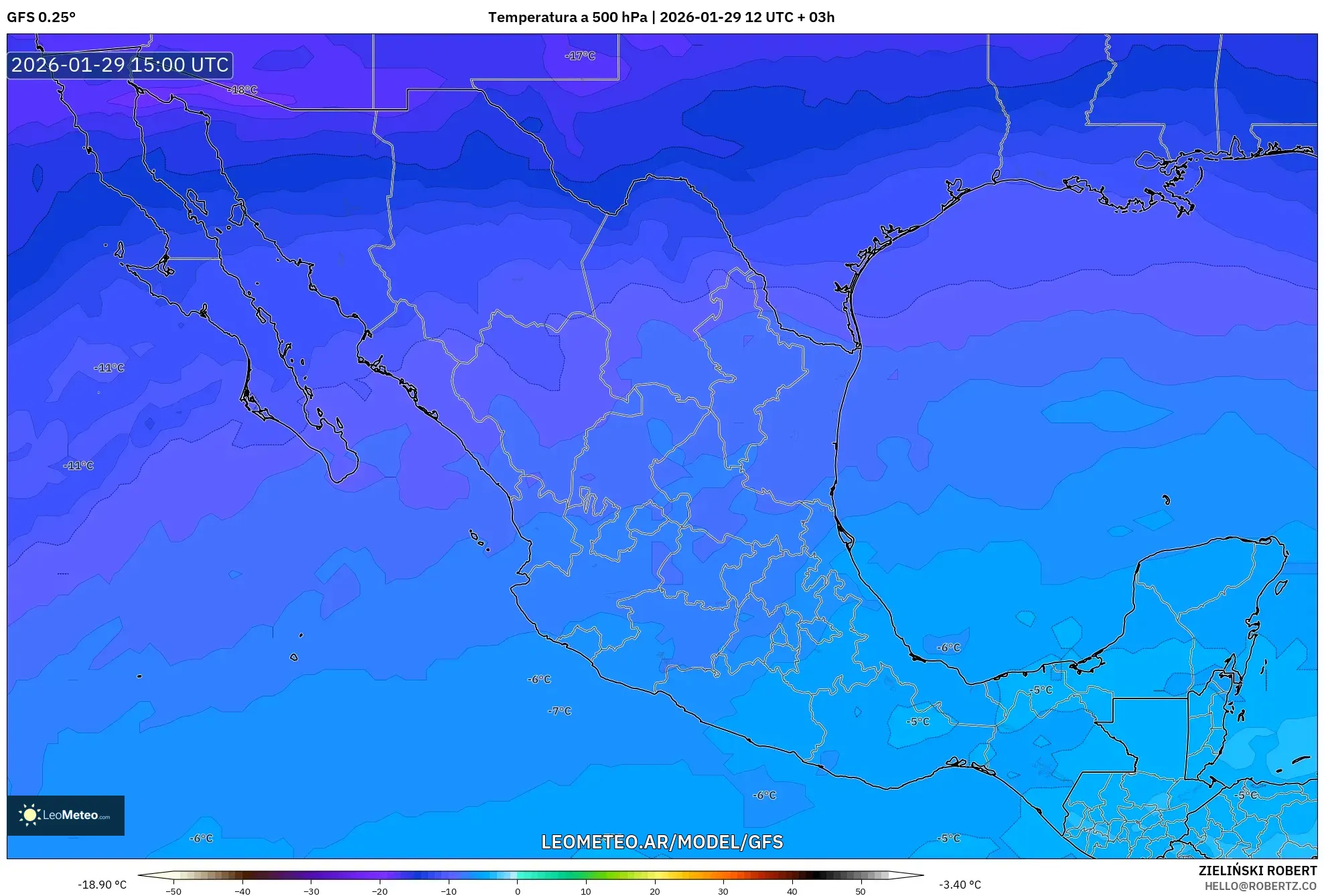 GFS model - México, Temperatura a 500 hPa