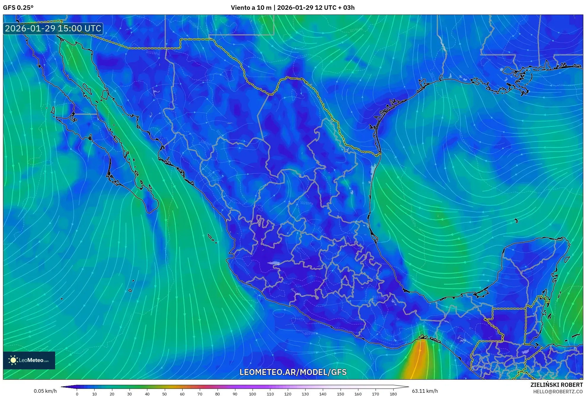 GFS model - México, Vento a 10 m