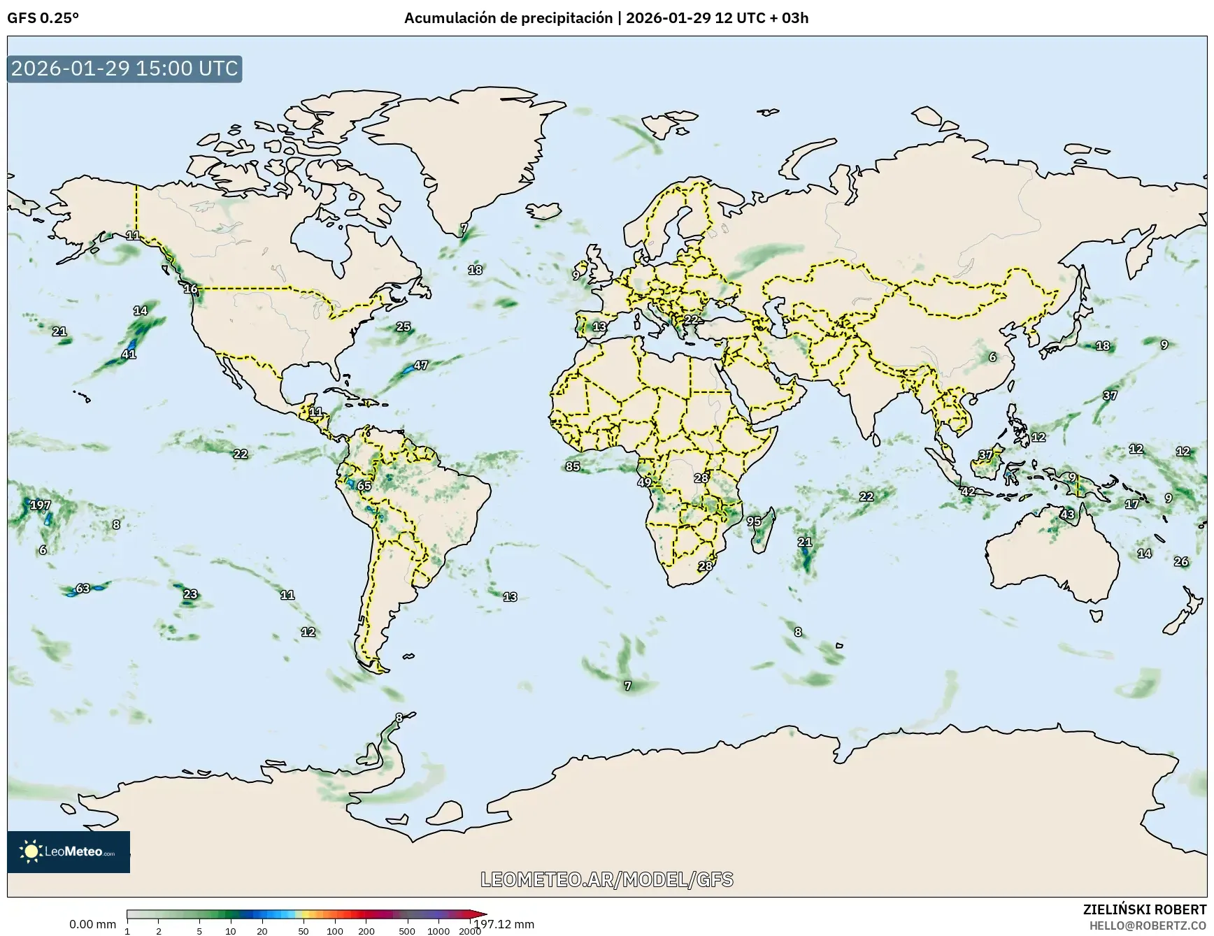 GFS model - Mundo, Acúmulo de precipitação