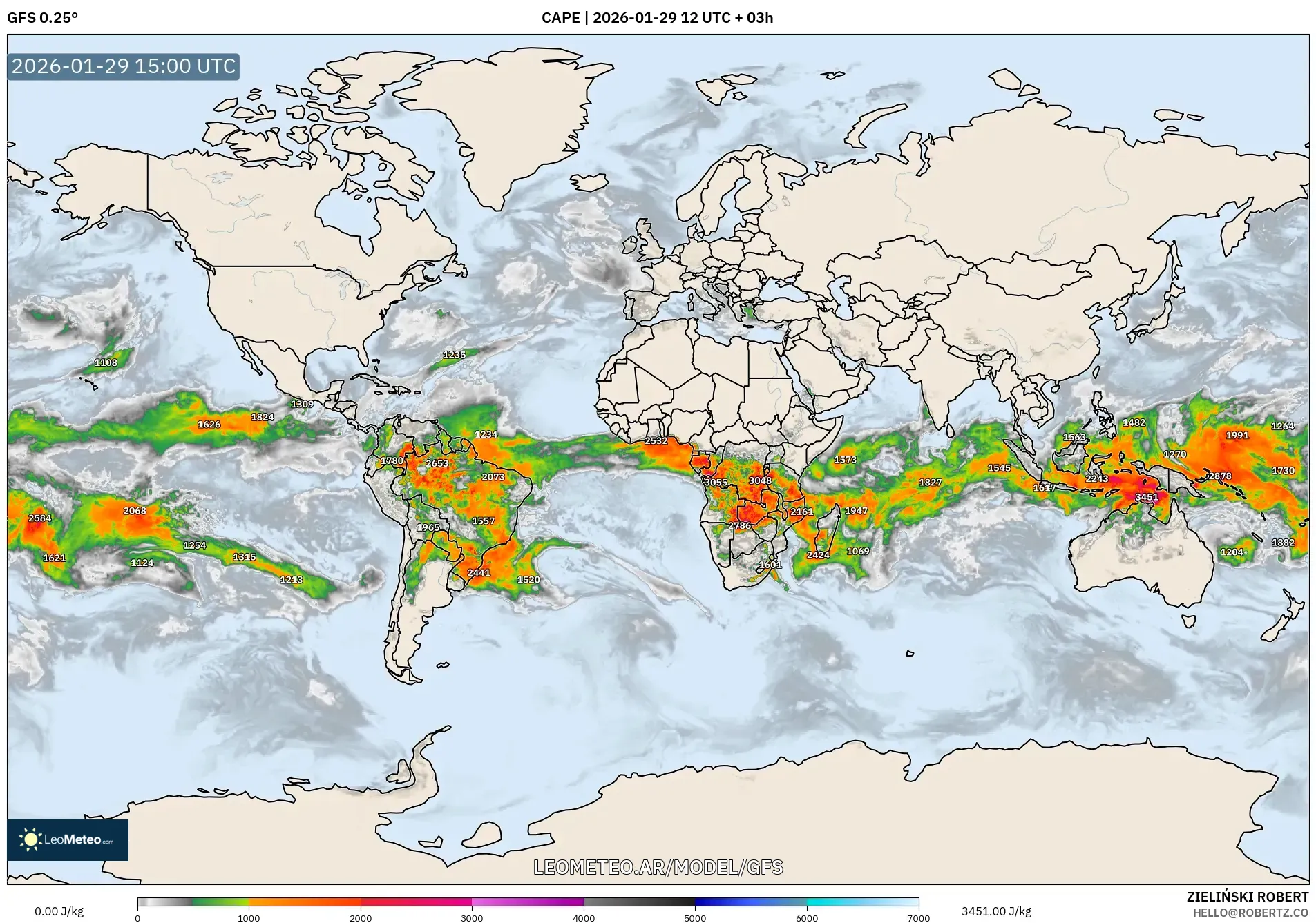 GFS model - Mundo, CAPE