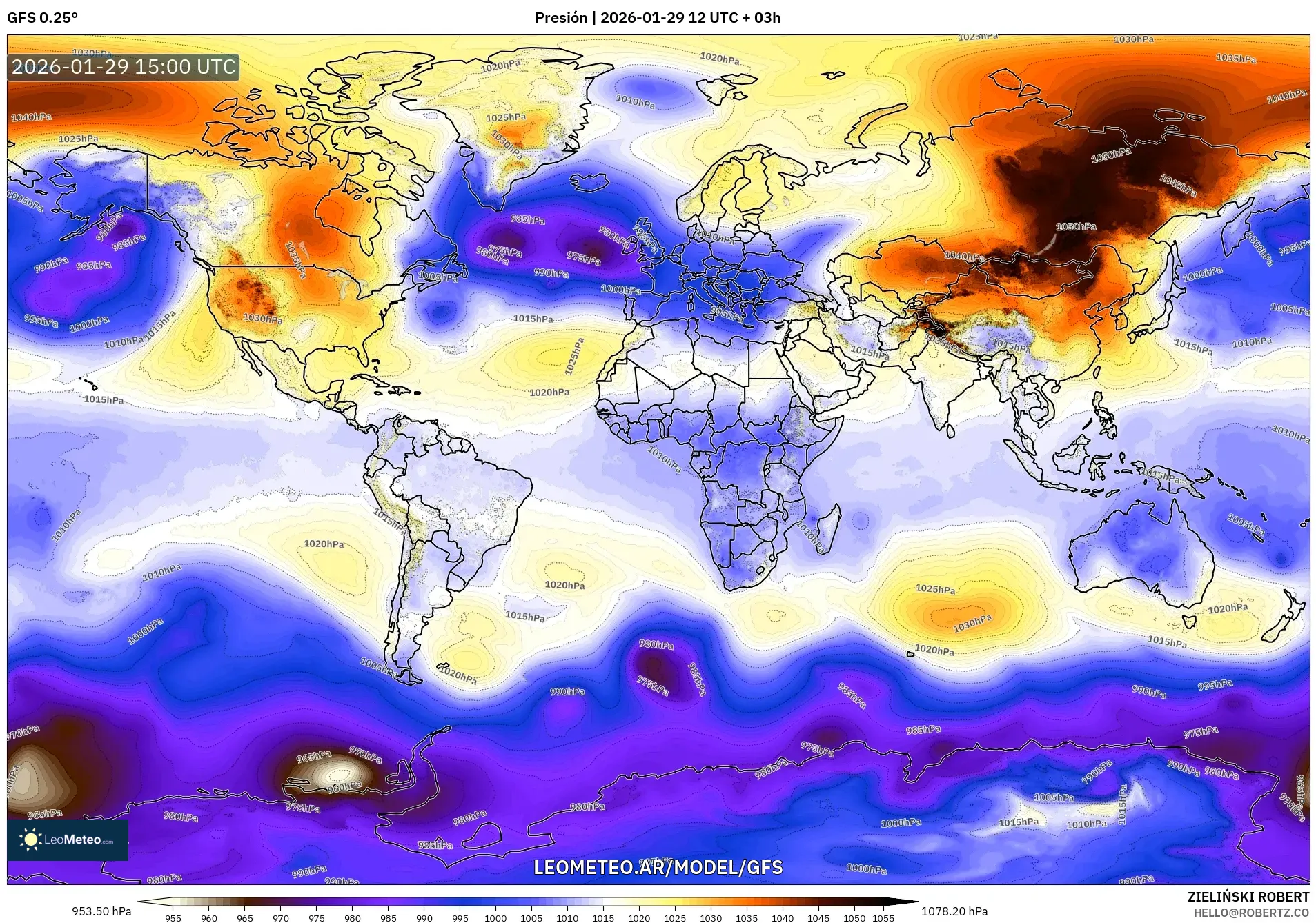 GFS model - Mundo, Pressão