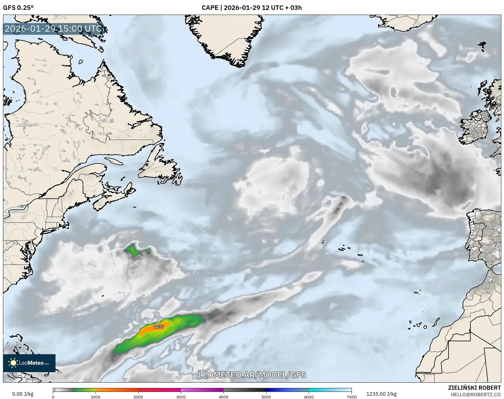 GFS model - Atlântico Norte, CAPE