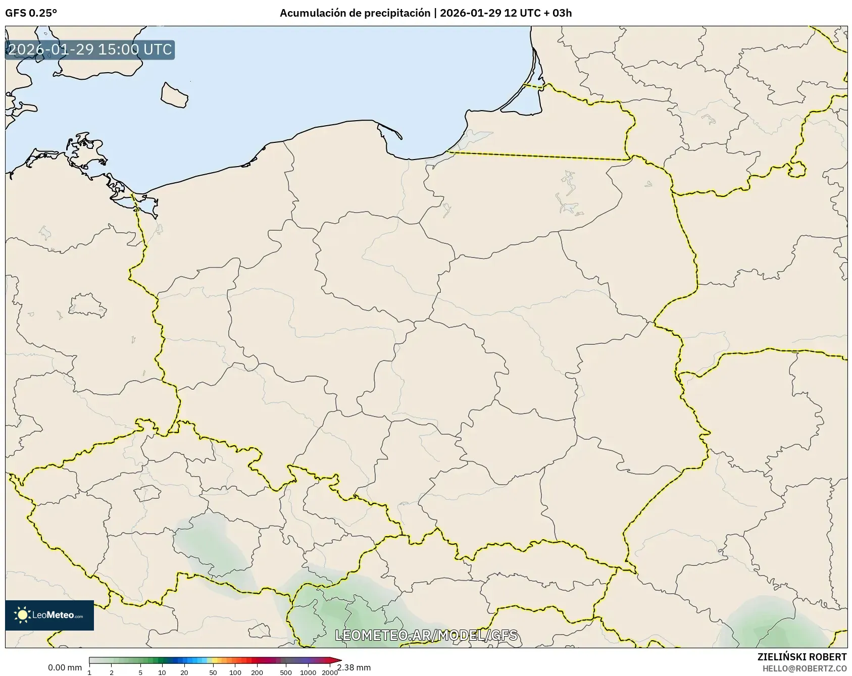 GFS model - Polônia, Acúmulo de precipitação