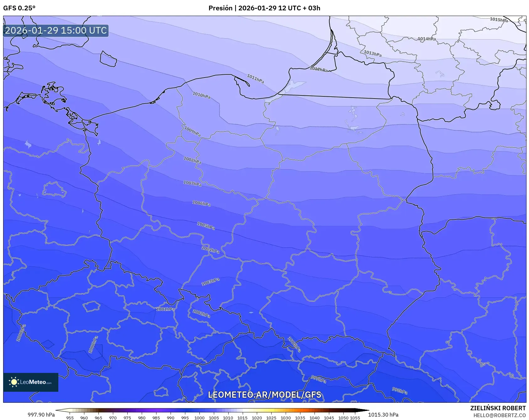 GFS model - Polônia, Pressão