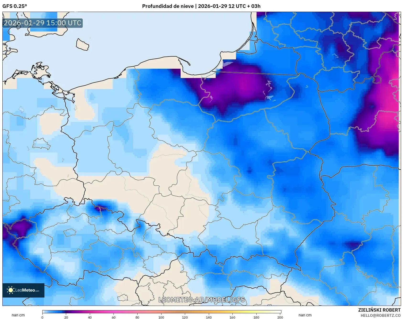 GFS model - Polônia, Profundidade da neve
