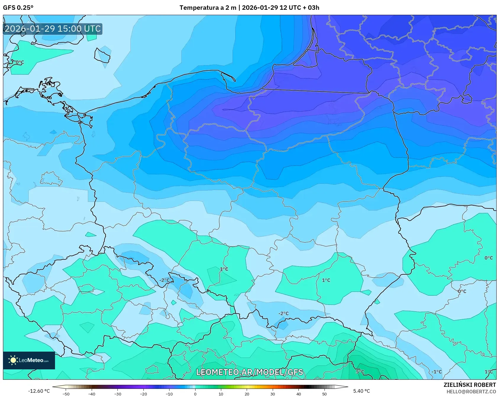 GFS model - Polônia, Temperatura a 2 m