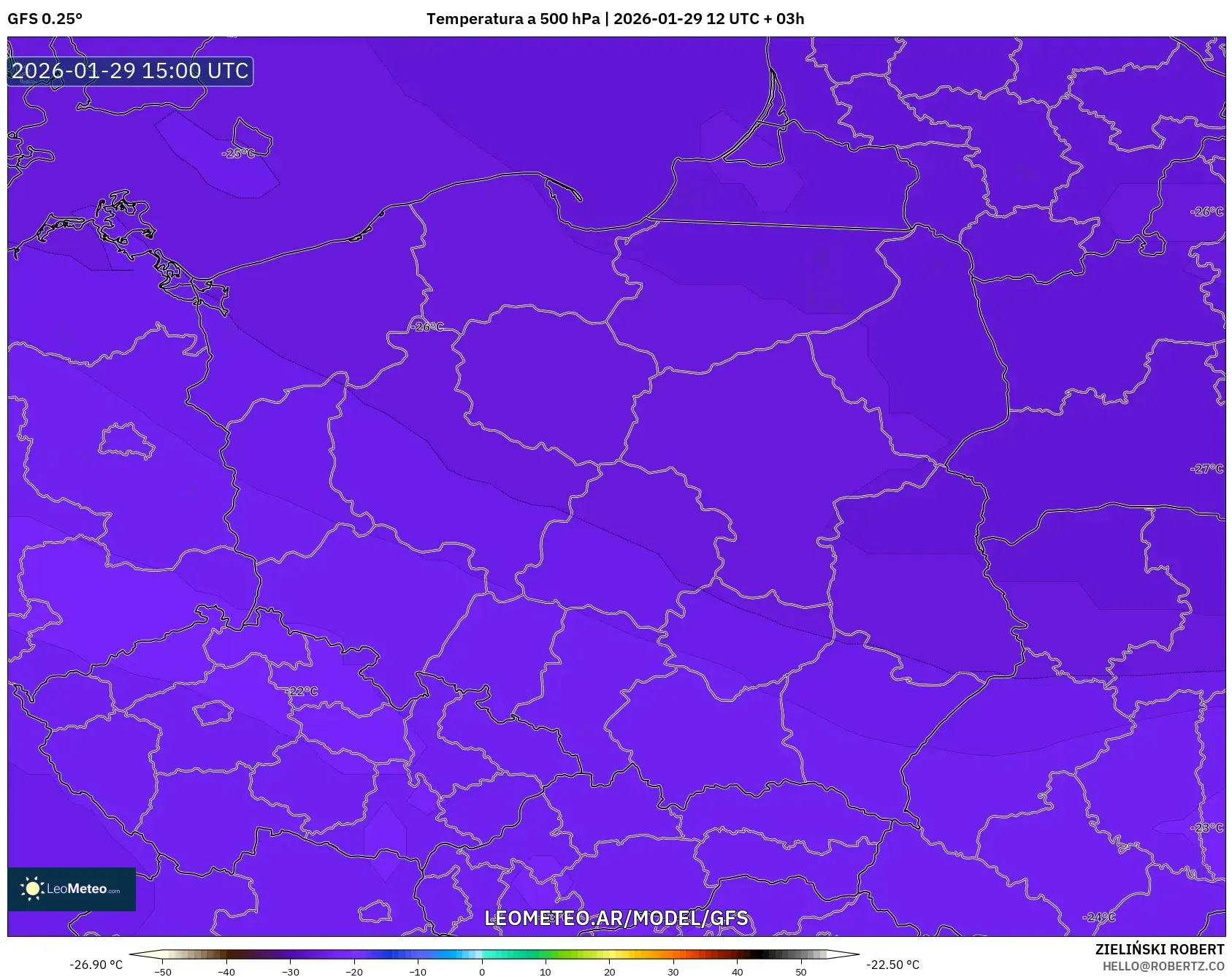 GFS model - Polônia, Temperatura a 500 hPa