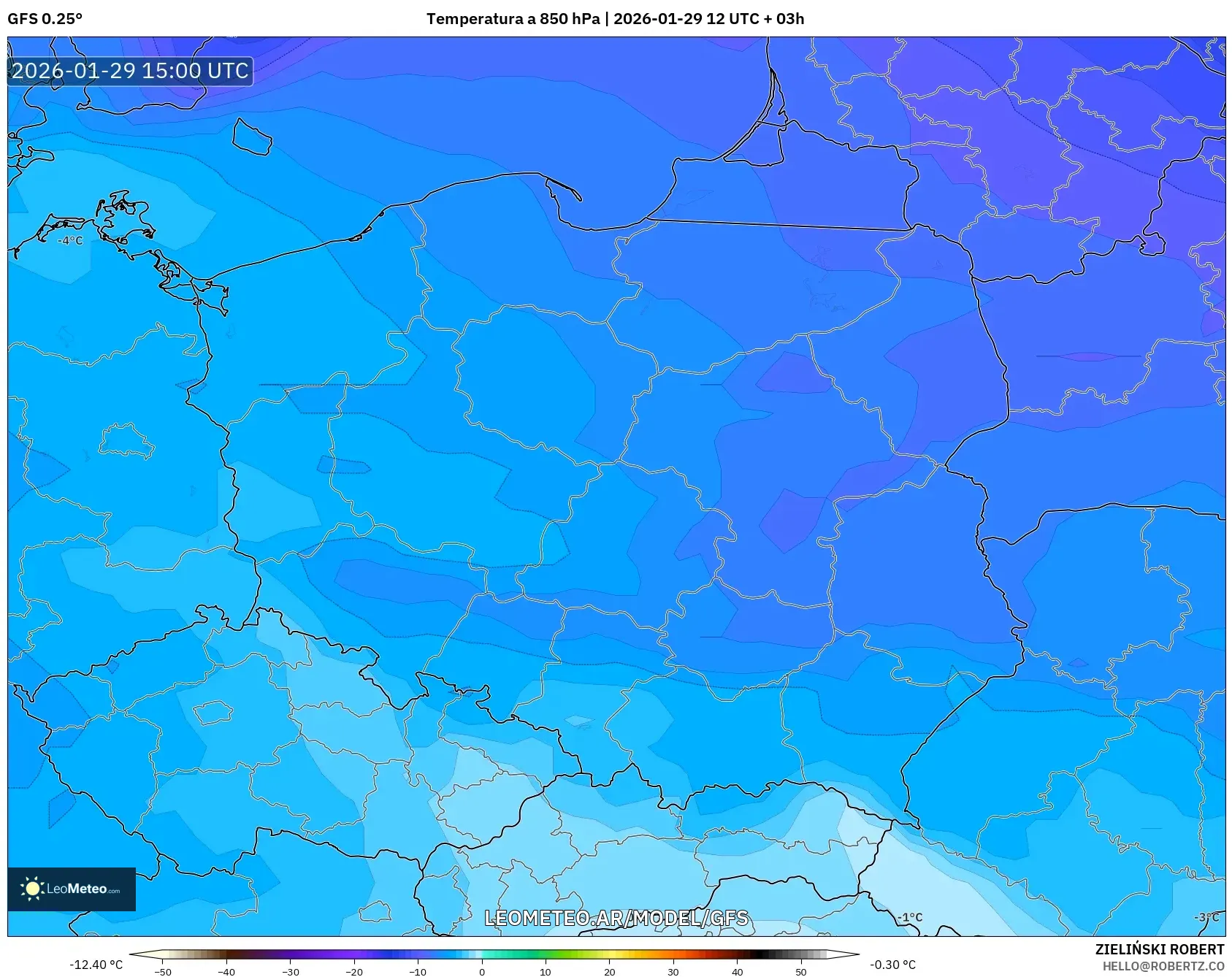 GFS model - Polônia, Temperatura a 850 hPa