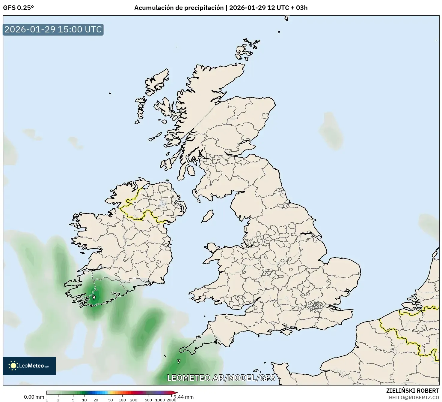 GFS model - Reino Unido, Acúmulo de precipitação