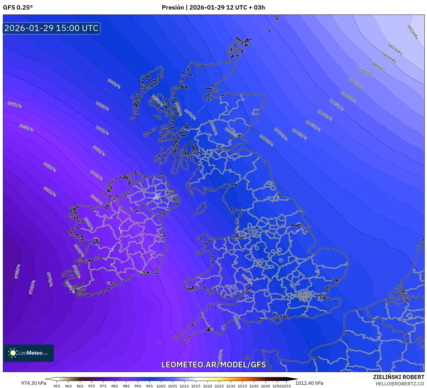 GFS model - Reino Unido, Pressão