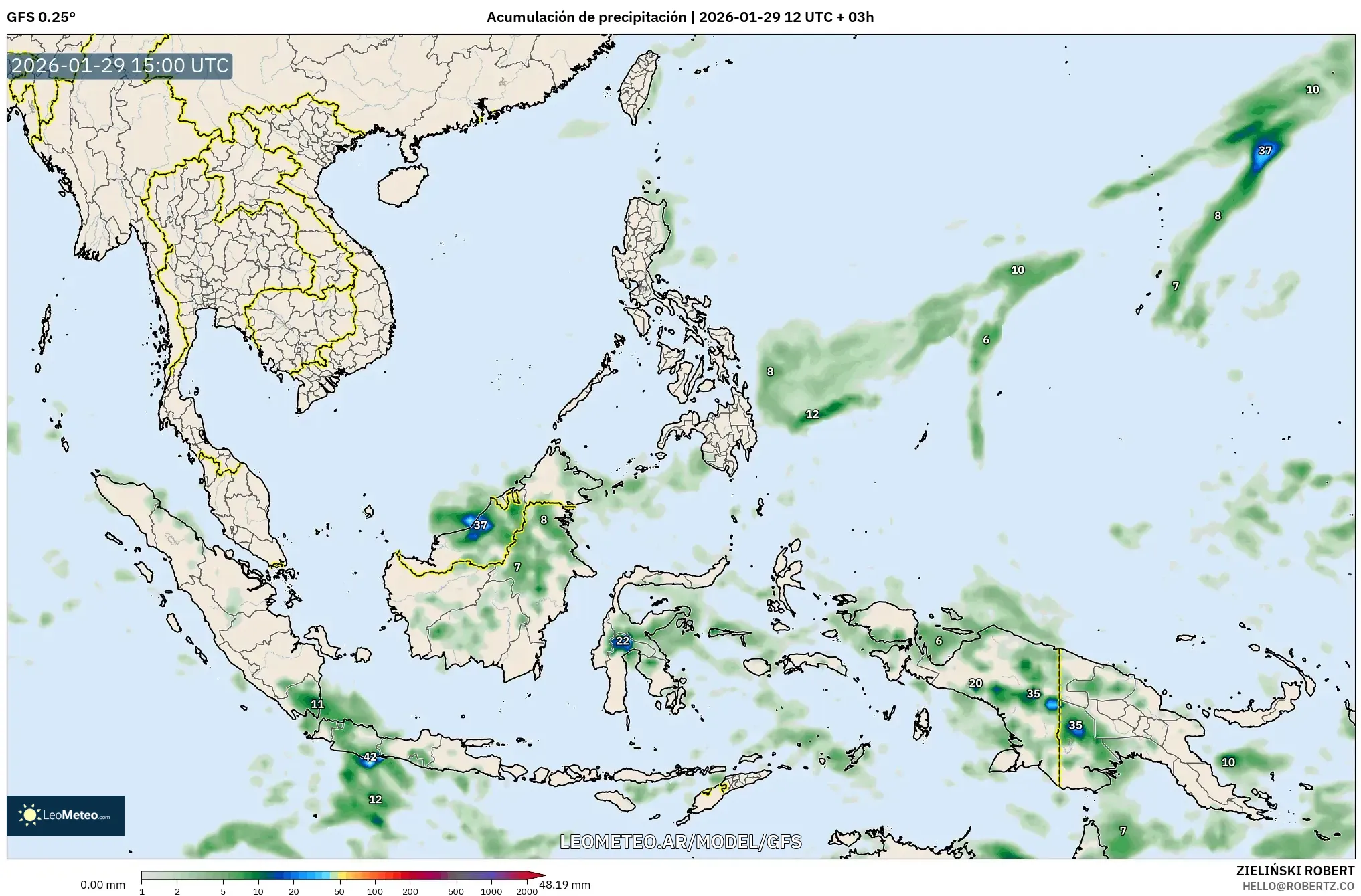 GFS model - Sudeste Asiático, Acúmulo de precipitação